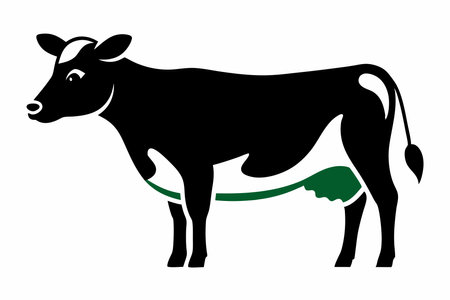 cow with a green collar on a white background. vector illustration.のイラスト素材
