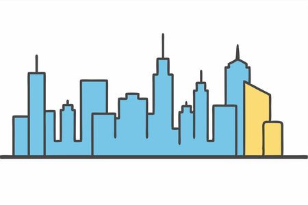City skyline line icon, vector illustration. Flat design style, modern trend colors.のイラスト素材