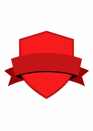 Red shield with a ribbon on a white background. Vector illustration.のイラスト素材