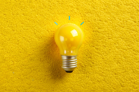 Business creativity and inspiration flat lay with cartoon lightbulb