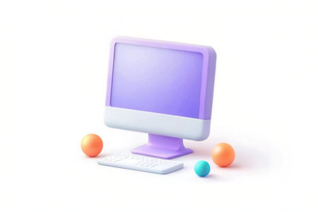 Computer and balls on a white background. 3d rendering. Computer and balls.