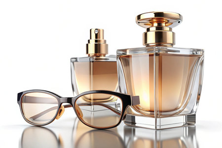 3d Glass Perfume Bottle isolated on white backgroundの写真素材