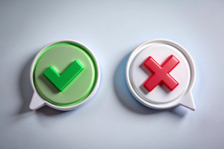 Check mark and red cross in speech bubble on white background. 3d renderingの写真素材