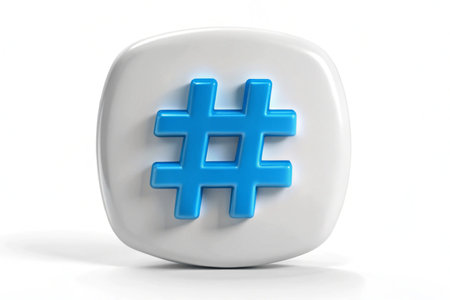 3d Hashtag icon in speech bubble isolated on white backgroundの写真素材