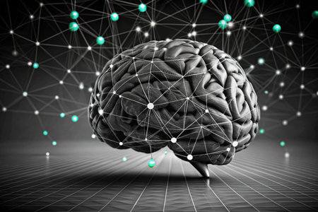 Human brain dots lines triangles abstract low poly wireframe design with copy space background