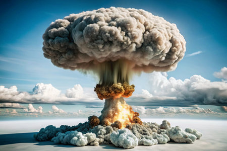 Nuclear bomb explosion isolated on backgroundの写真素材
