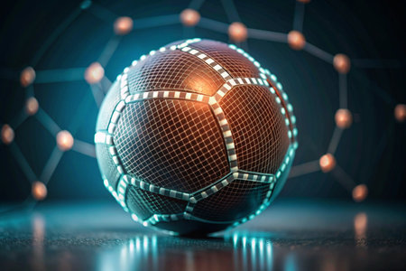 Football Dots lines triangles Abstract Low Poly Wireframe Design with copy space backgroundの写真素材