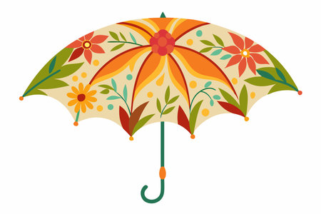 Umbrella With Floral Pattern on white backgroundのイラスト素材