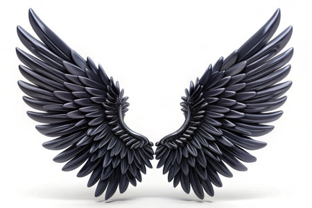3D black wings isolated on white backgroundの写真素材