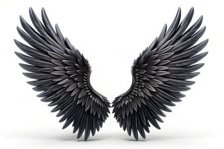 3D black wings isolated on white backgroundの写真素材