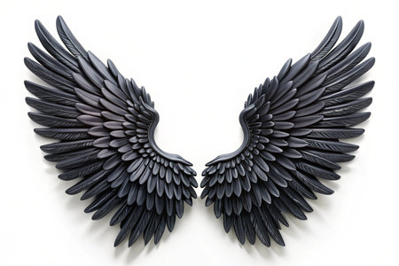 3D black wings isolated on white backgroundの写真素材
