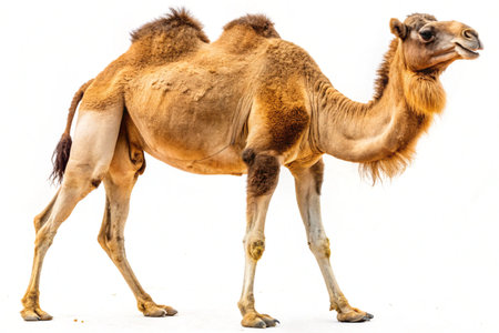 Camel walking front view isolated on white backgroundの写真素材