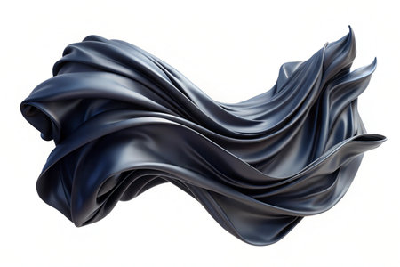 Dark flying fabric 3d wave cloth isolated on white backgroundの写真素材