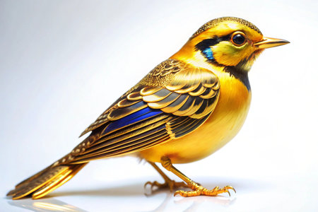 Gold detailed 3d bird  isolated on white backgroundの写真素材