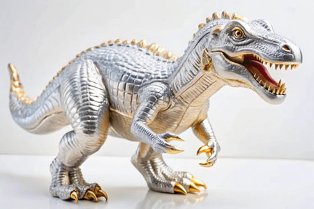 Statuette of a dinosaur on a white background, close-upの写真素材
