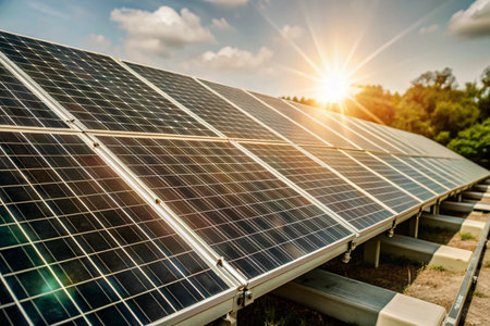 Close up solar photovoltaic panelsの写真素材
