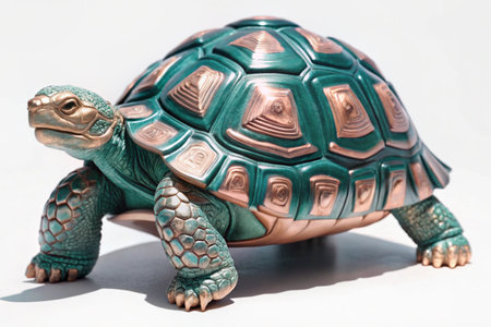 Gold detailed 3d tortoise isolated on white backgroundの写真素材