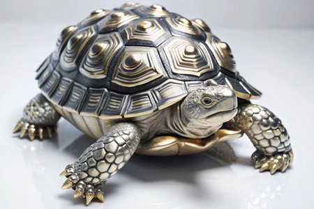 Gold detailed 3d tortoise isolated on white backgroundの写真素材