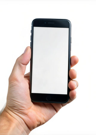 Hand holding blank display phone for mockup for mockup