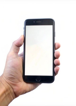 Hand holding blank display phone for mockup for mockup