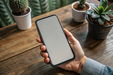 Hand holding blank display phone for mockup for mockup