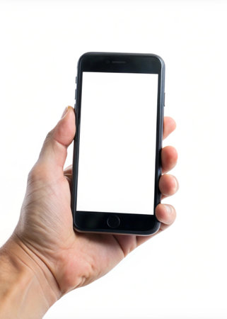 Hand holding blank display phone for mockup for mockup