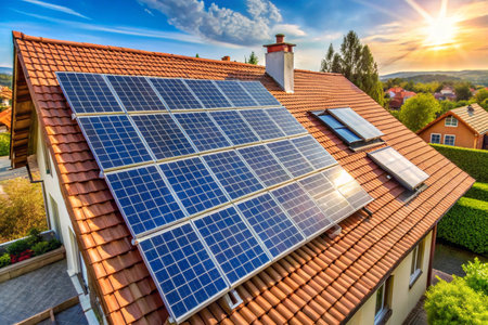 Solar panels on the roof background