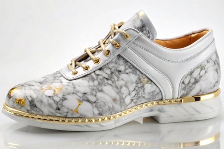 Marble surface white gold detailed 3d shoeの写真素材