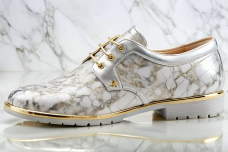Marble surface white gold detailed 3d shoeの写真素材