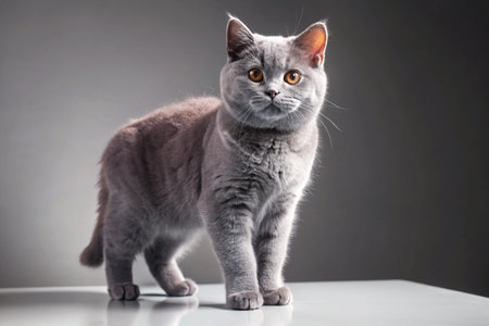 Standing British shorthair Cat isolated on white backgroundの写真素材