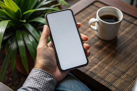 Hand holding blank display phone for mockup for mockupの写真素材