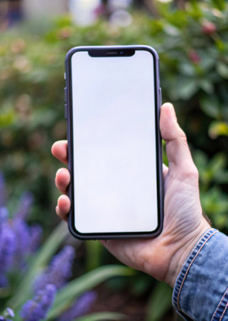 Hand holding blank display phone for mockup for mockupの写真素材