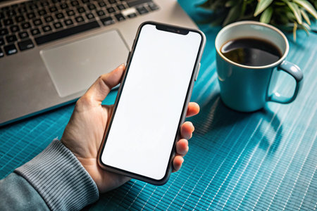 Hand holding blank display phone for mockup for mockupの写真素材