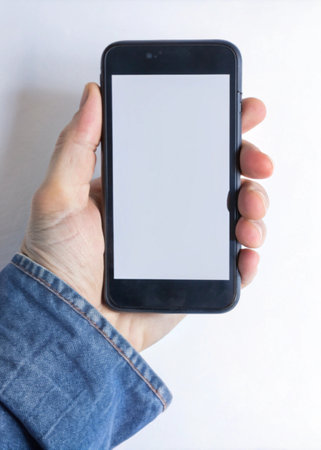 Hand holding blank display phone for mockup for mockupの写真素材