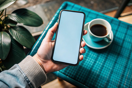 Hand holding blank display phone for mockup for mockupの写真素材