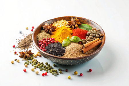 Various spice in bowl isolated on white backgroundの写真素材