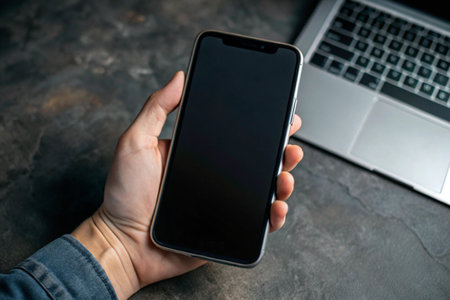 Hand holding blank display phone for mockup for mockupの写真素材