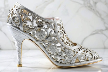 Marble surface white gold detailed 3d shoeの写真素材