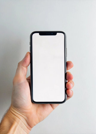 Hand holding blank display phone for mockup for mockup