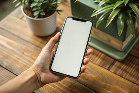 Hand holding blank display phone for mockup for mockupの写真素材