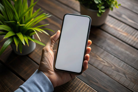 Hand holding blank display phone for mockup for mockupの写真素材