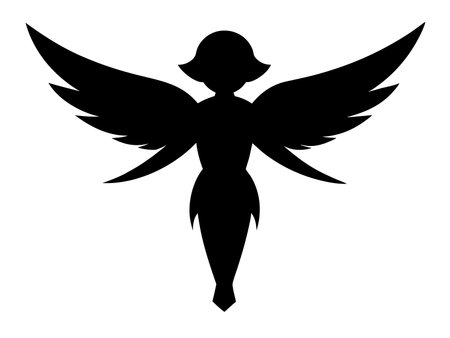 Angel black silhouette isolated on white backgroundのイラスト素材