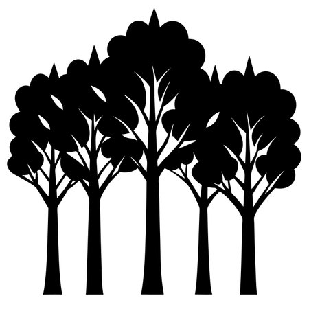 Forest trees black silhouette art isolated on white backgroundのイラスト素材