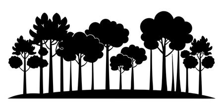 Forest trees black silhouette art isolated on white backgroundのイラスト素材