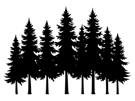 Forest trees black silhouette art isolated on white backgroundのイラスト素材