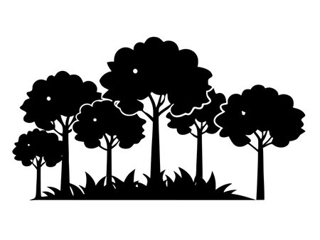 Forest trees black silhouette art isolated on white backgroundのイラスト素材