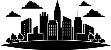 City landscape flat illustration silhouette isolated on white backgroundのイラスト素材