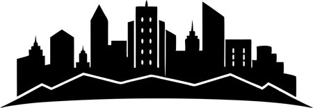 City landscape flat illustration silhouette isolated on white backgroundのイラスト素材