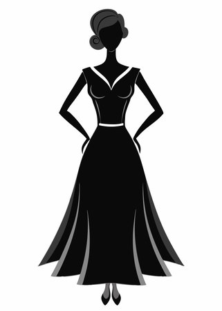 Black female dress silhouette on white backgroundのイラスト素材
