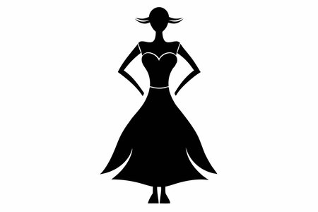 Black female dress silhouette on white backgroundのイラスト素材